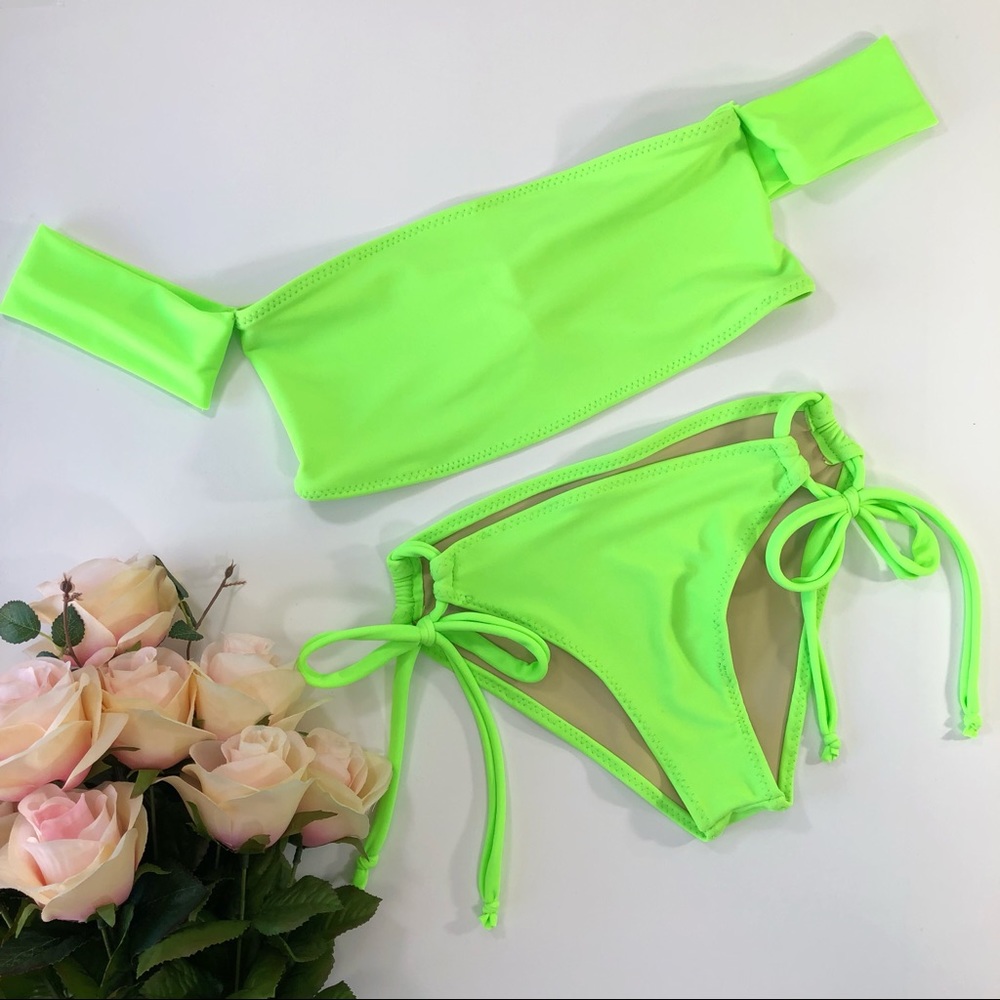 Lime green sleeve bikini